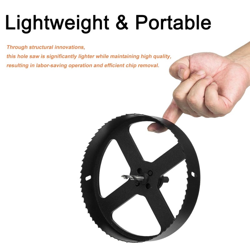 VIKITON 6-1/2 Inch Hole Saw with Arbor for Wood Metal Plastic, 6.5 in Bimetal Hole Cutter, Fast Chip Removal, Smooth Flat Drilling Edge, Lightweight & Portable (Black) - Image 2
